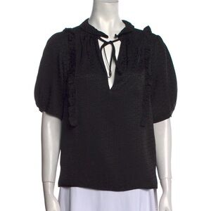 Zadig & Voltaire Black Silk V-Neck Puff Sleeve Blouse Size M New